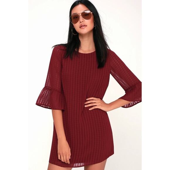 Lulus Better Than Ever Flounce Sleeve Shift Dress Size S Small NEW Wine Red - Picture 9 of 9